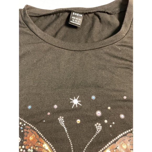 SHEIN Women's Black Rhinestone Butterfly Graphic T-Shirt XL - Picture 2 of 5